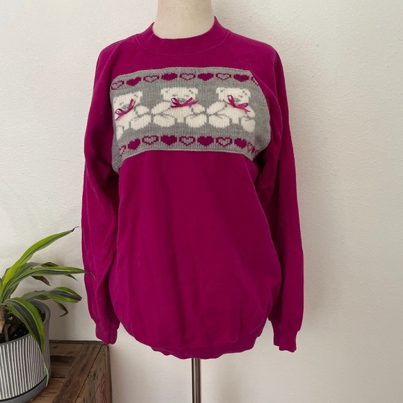 80s/90s pink teddy bear sweater. Kitschy. Cute. Comfy cozy. Cotton blend. Hanes - Picture 8 of 8